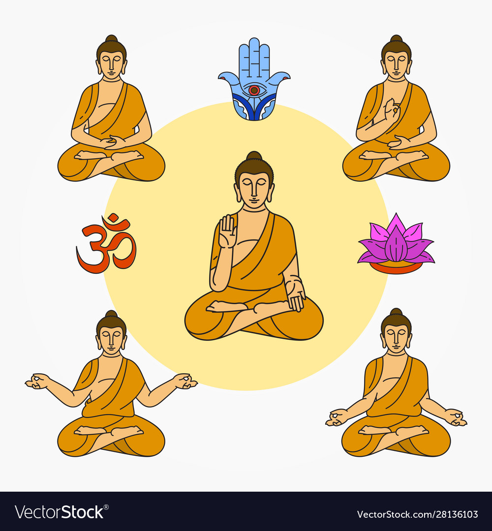 Variety Buddha Cartoon Set Royalty Free Vector Image