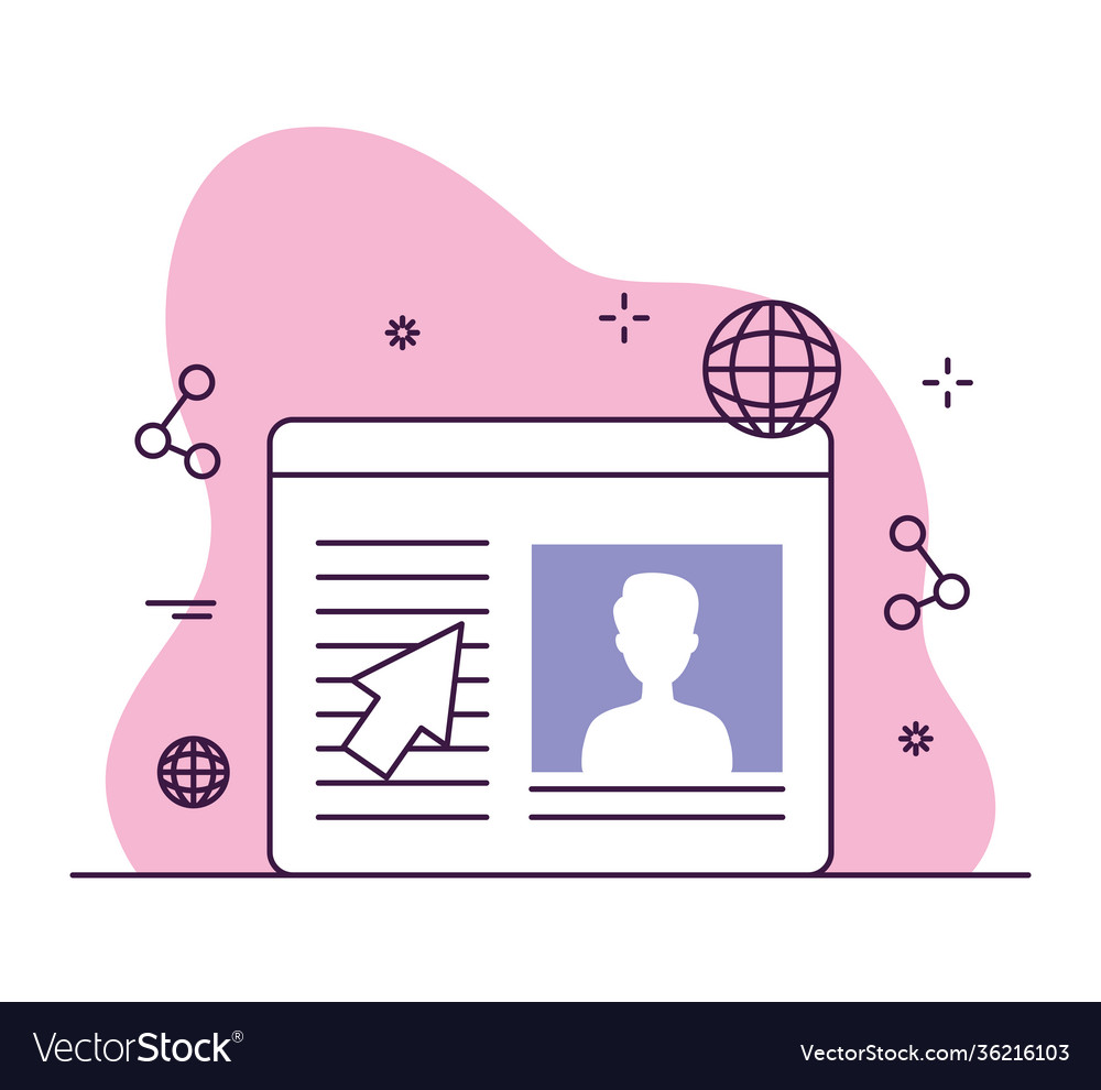Web browser and cursor with internet symbols