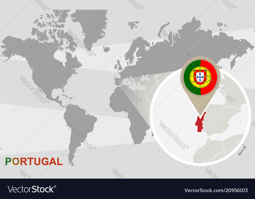 Portugal Map on a World Map with Flag and Map Pointer. Vector