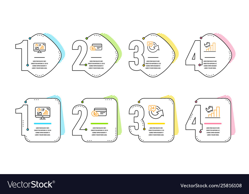 Analytics graph payment method and 24 hours icons vector image Analytics graph payment method and 24 hours icons