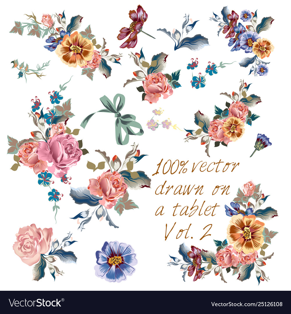 Collection hand drawn flowers in watercolor style Vector Image