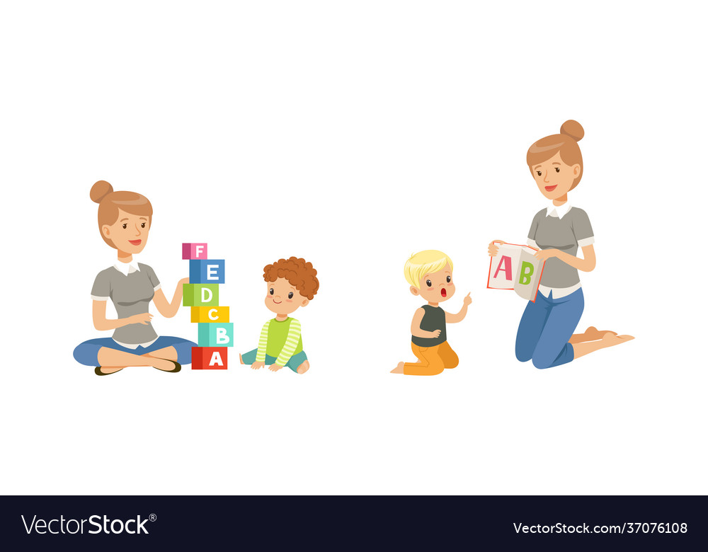 Cute little boy sitting on floor studying Vector Image