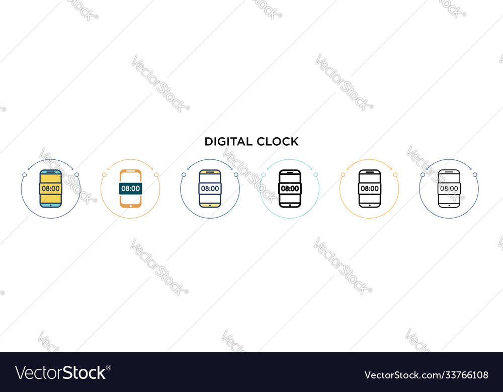 Digital clock icon in filled thin line outline