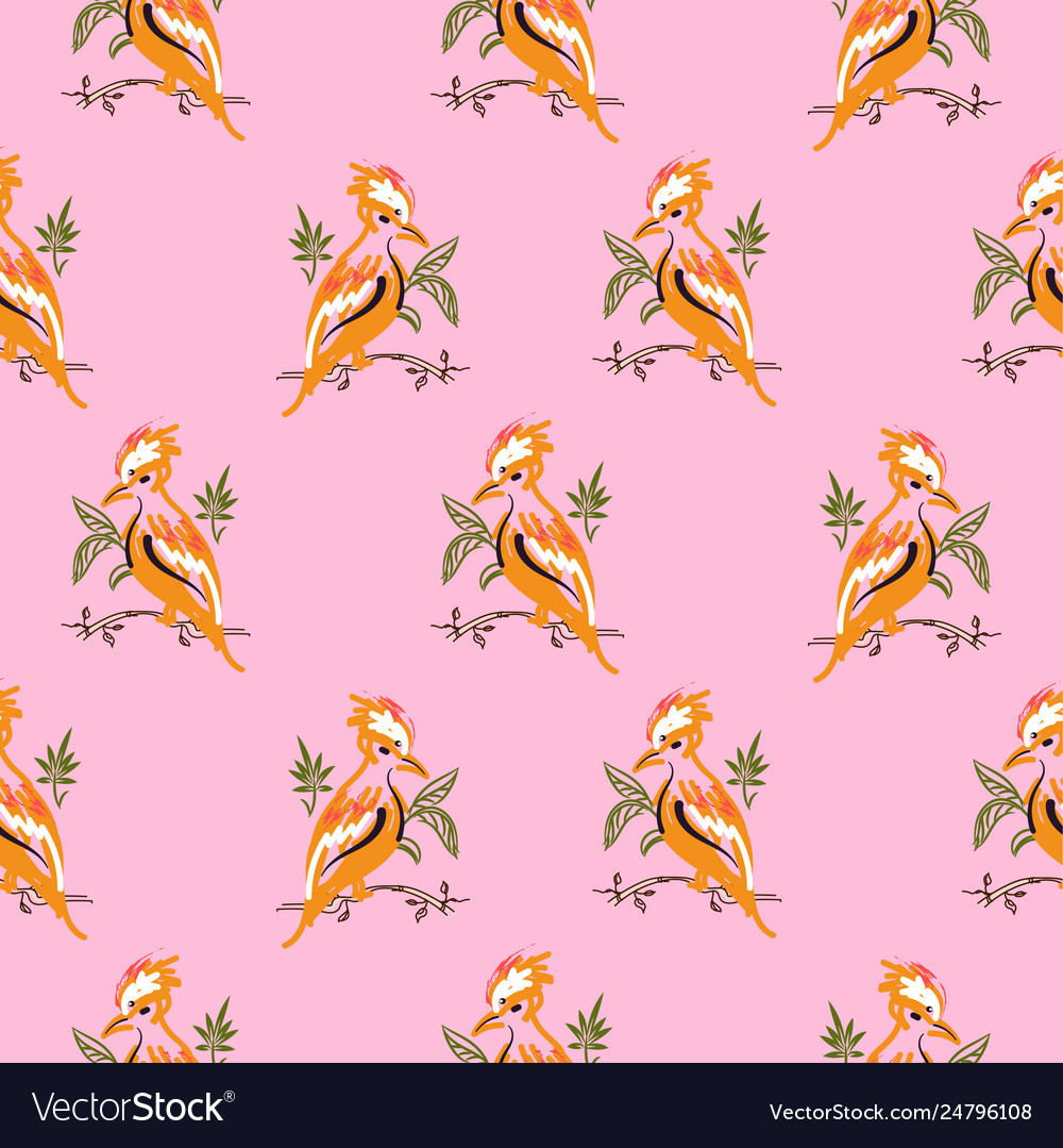 Exotic orange birds seamless pattern pink
