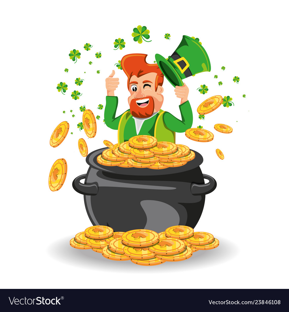 Leprechaun with cauldron and coins Royalty Free Vector Image