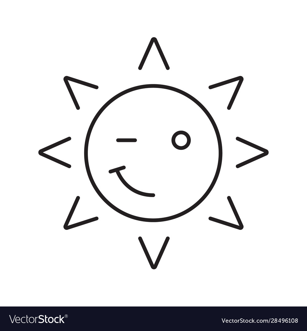 Winking sun smile linear icon Royalty Free Vector Image