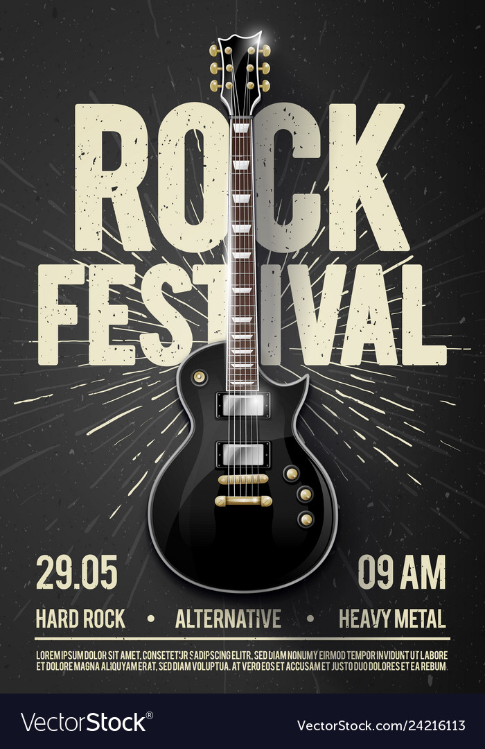 Black poster design template with guitar Vector Image