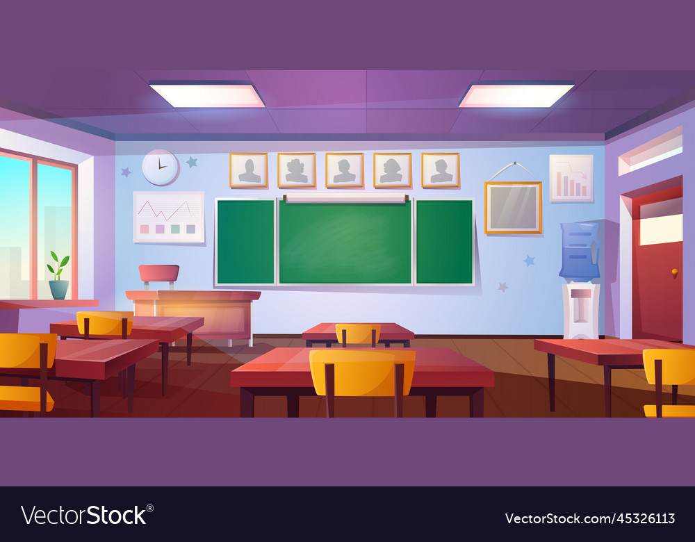 Cartoon empty classroom interior with blackboard Vector Image