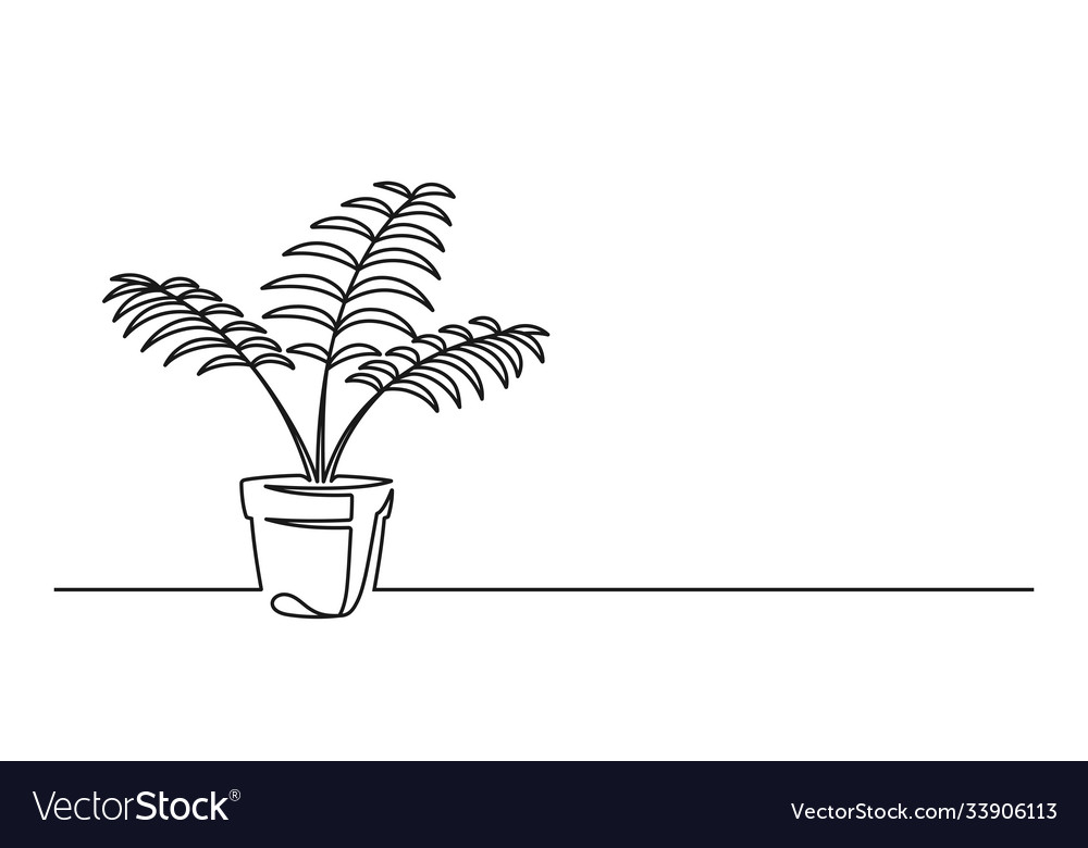 Continuous line drawing a flower in pot Royalty Free Vector