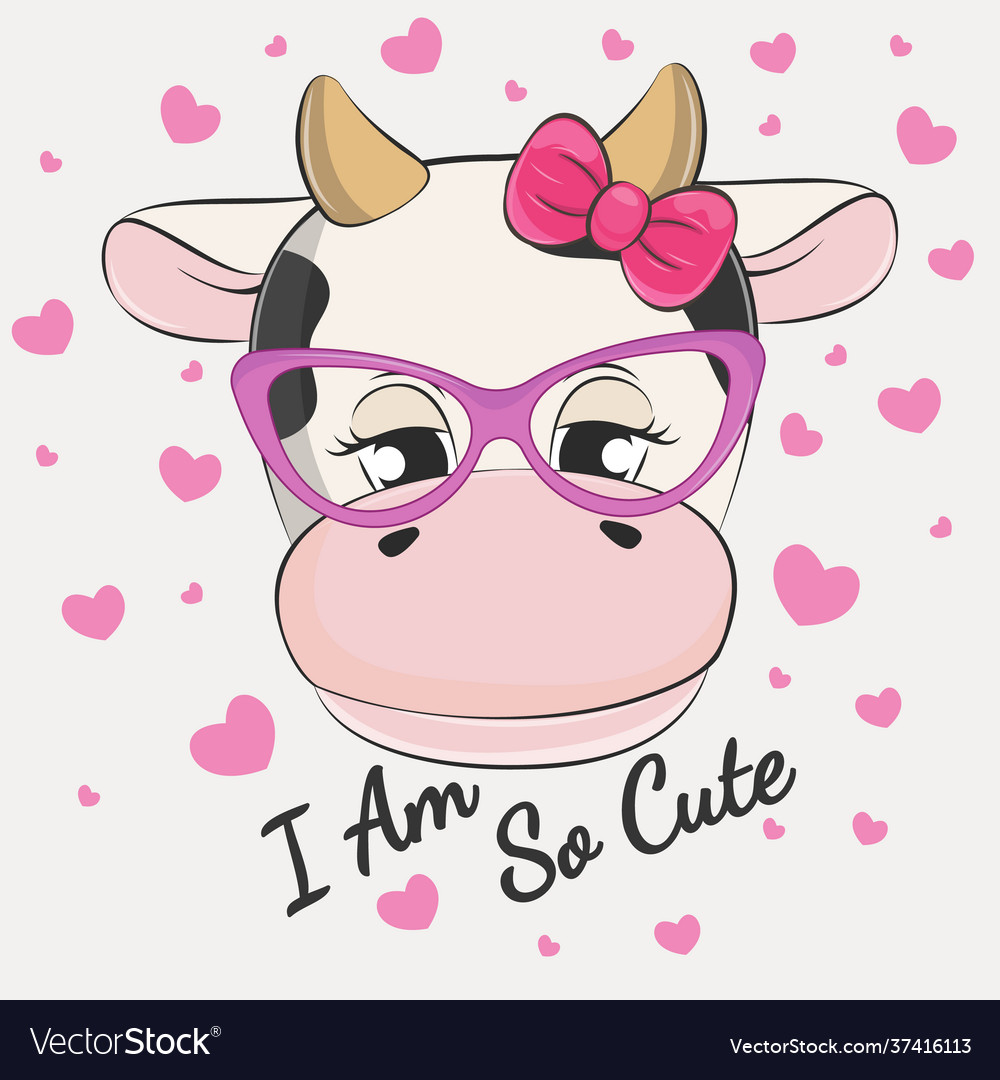 Cute romantic smile cartoon cow