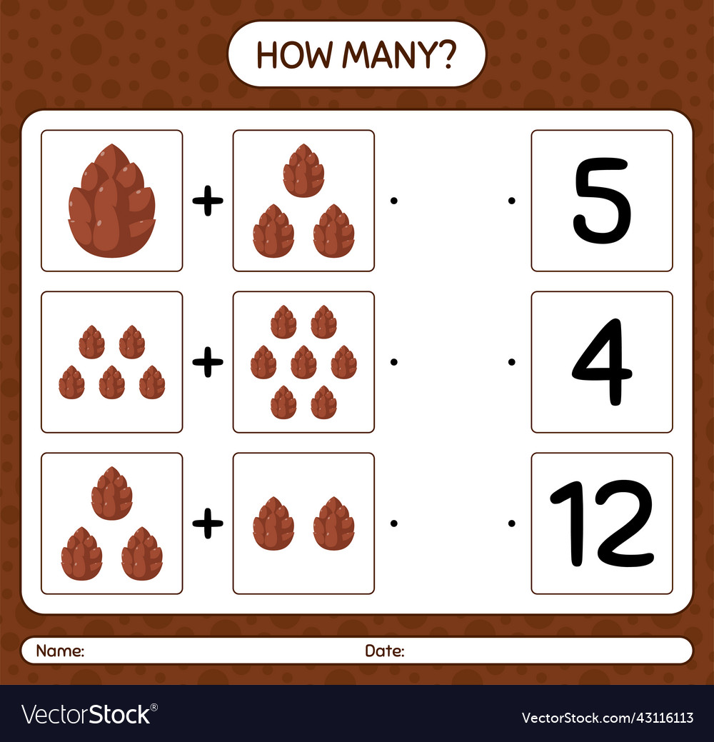 How many counting game with pine cone worksheet vector image How many counting game with pine cone worksheet