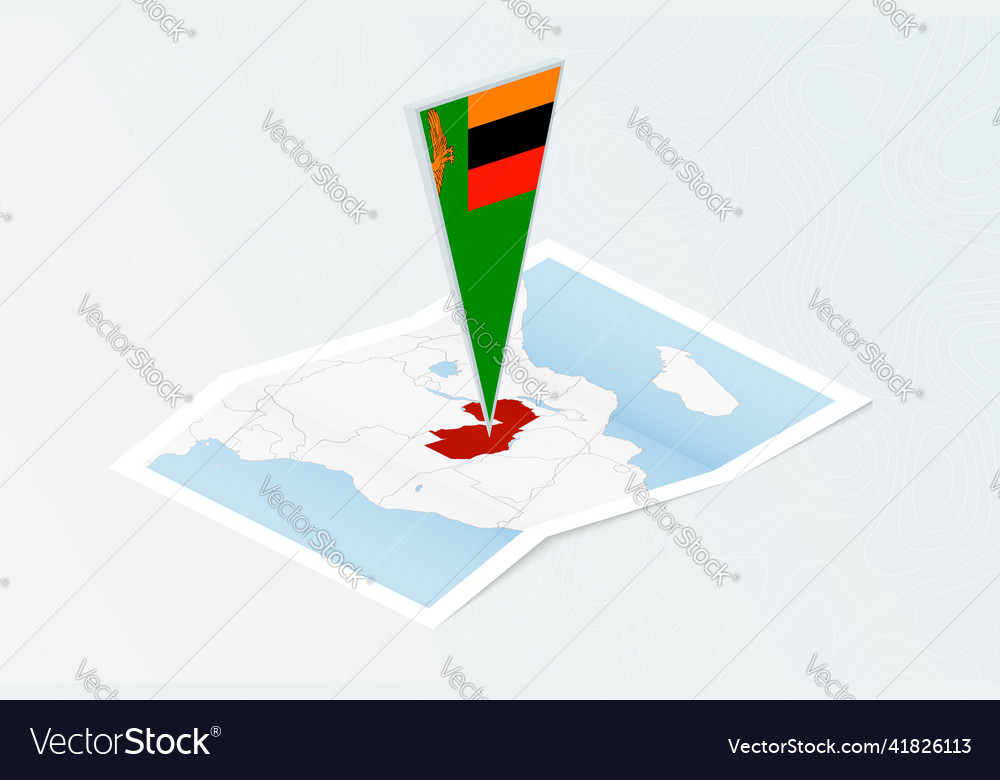 Isometric paper map of zambia with triangular