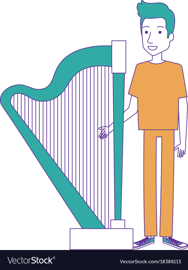 Man playing harp character