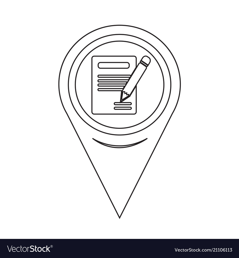 Map pointer pencil icon and notebook