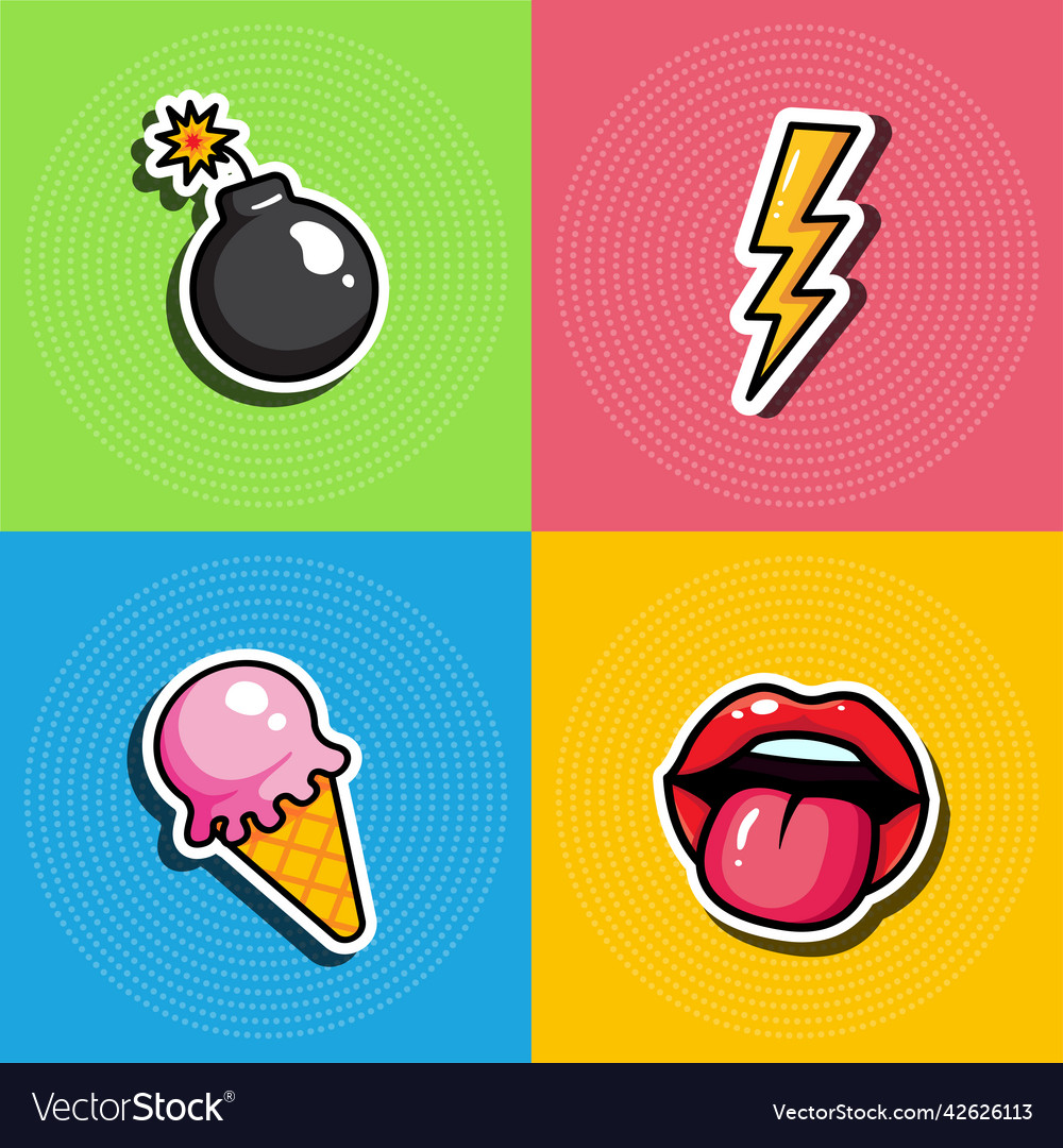 Mini set of stickers in pop art style