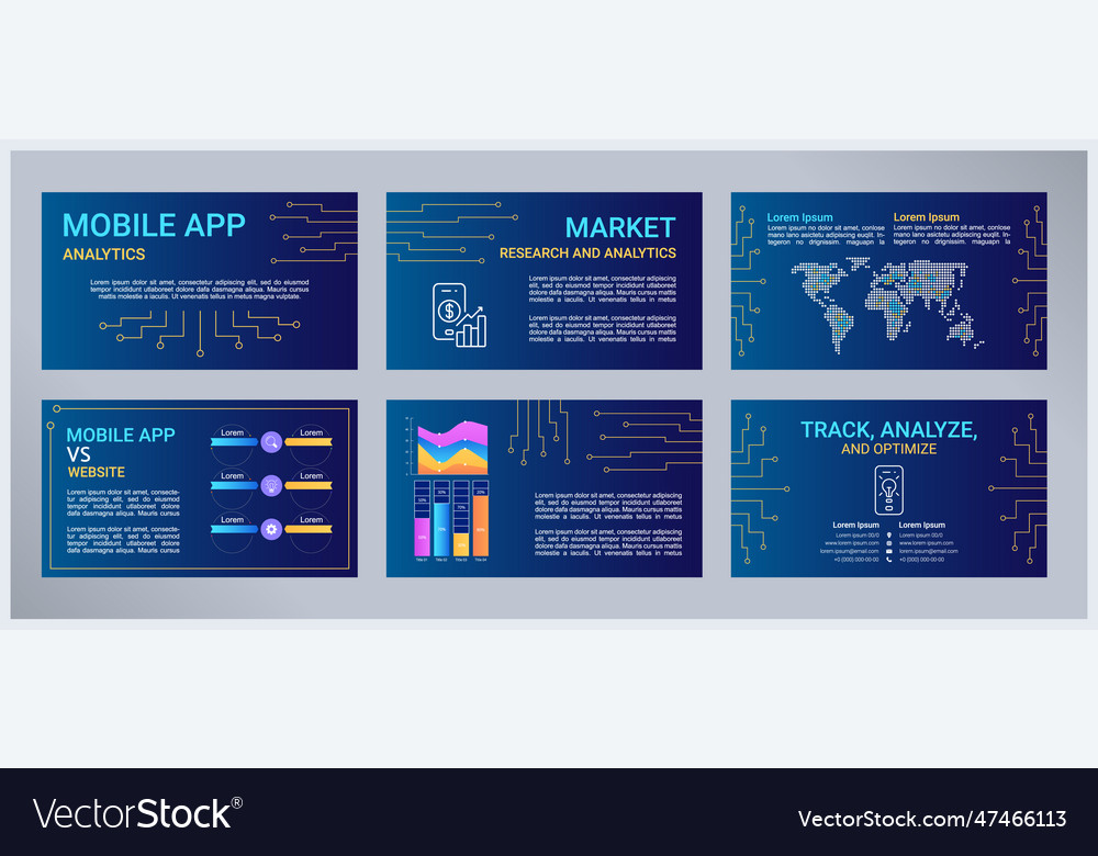 Mobile app analytics presentation templates set
