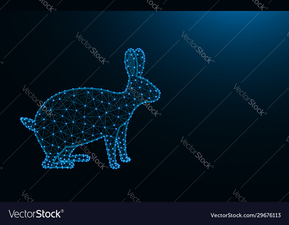Rabbit made from points and lines on dark blue