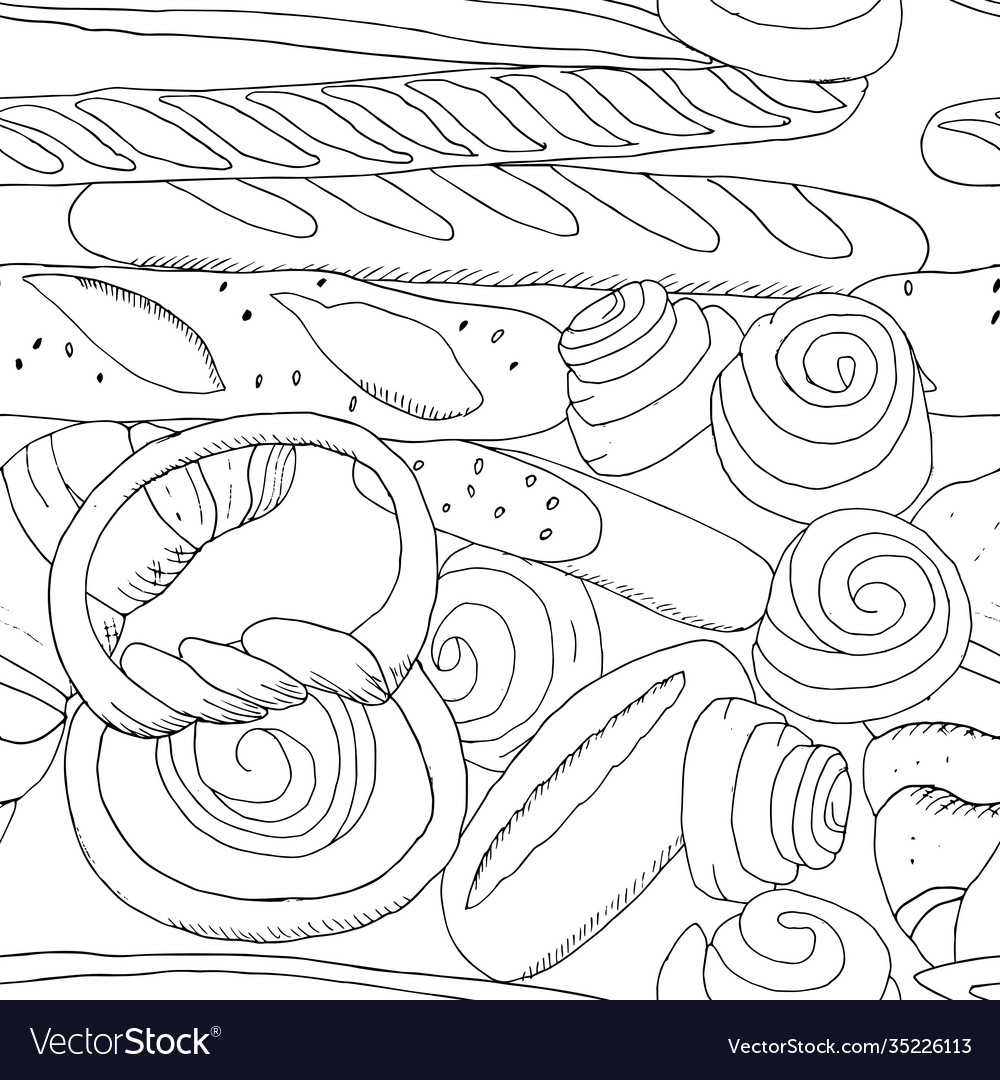 Seamless pattern with different kinds bakery