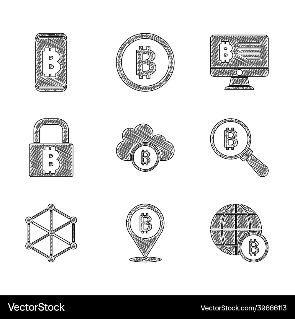 Set cryptocurrency cloud mining bitcoin globe Vector Image