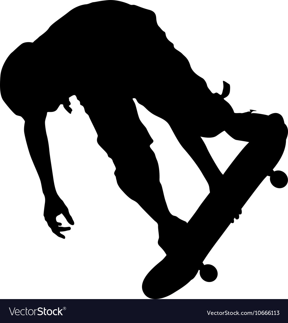 Silhouettes a skateboarder performs jumping