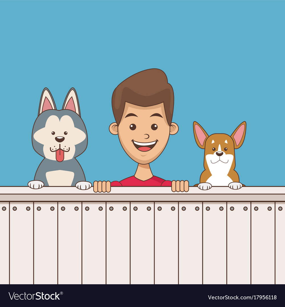 Boy with pets cartoon