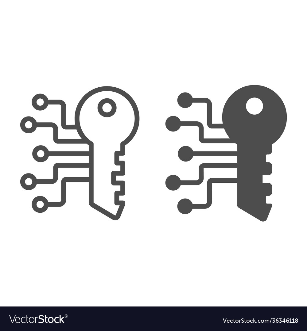 Digital key with network line and solid icon web vector image Digital key with network line and solid icon web
