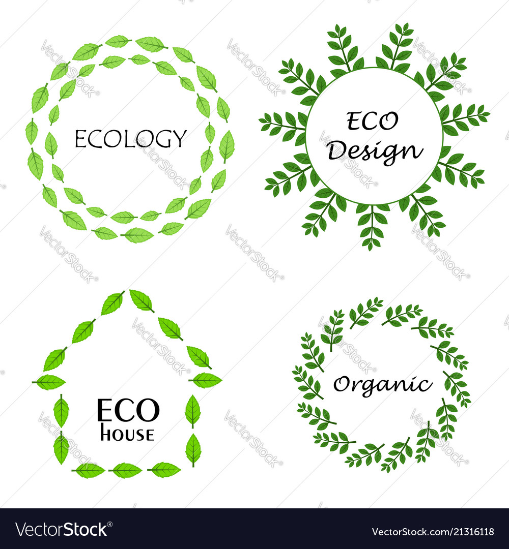 Eco leaf wreath logo set design template Vector Image