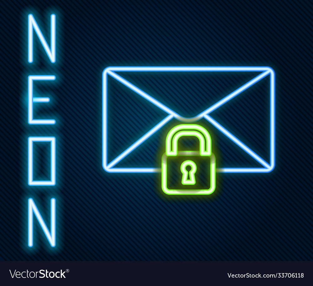Glowing neon line mail message lock password icon vector image Glowing neon line mail message lock password icon