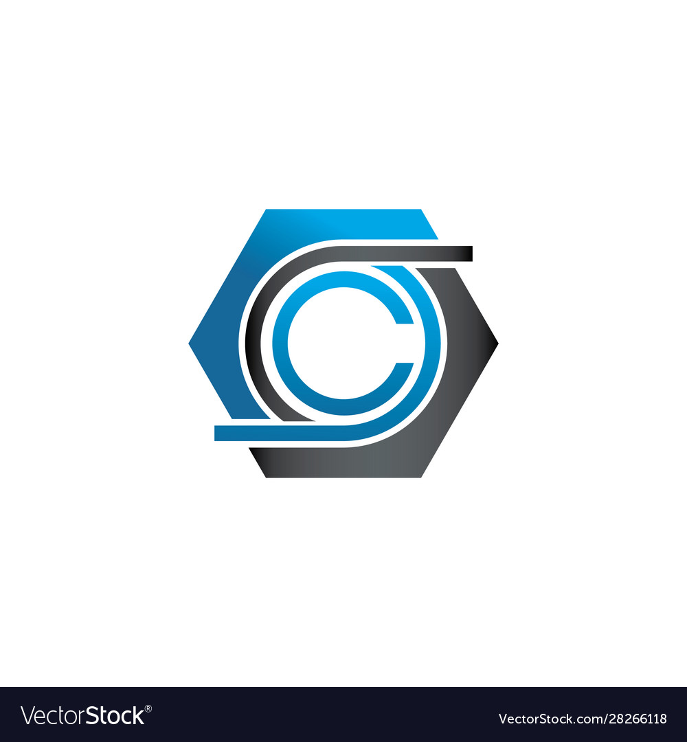 Initial letter c with hexagon shape in blue