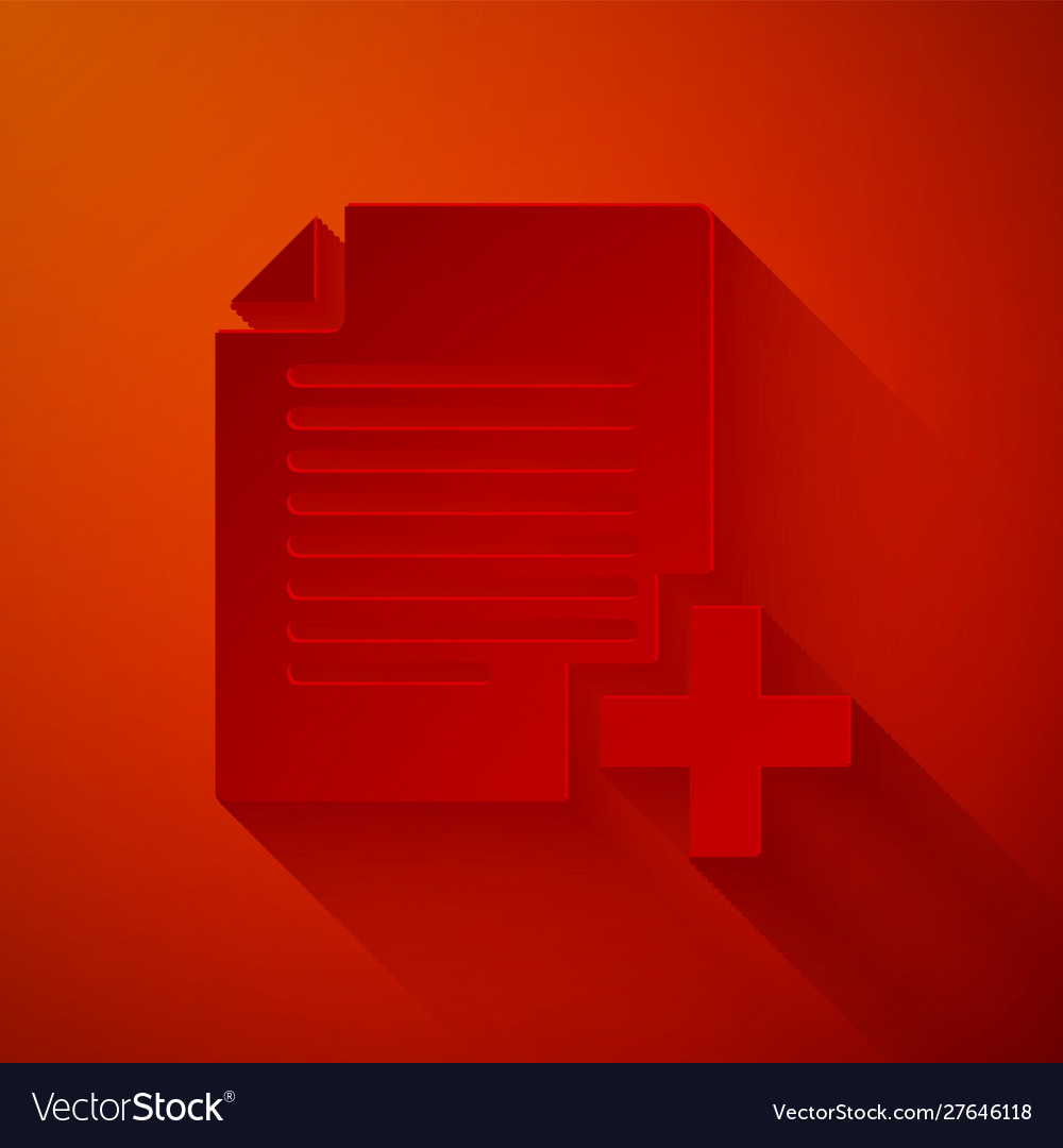 Paper cut add new file icon isolated on red