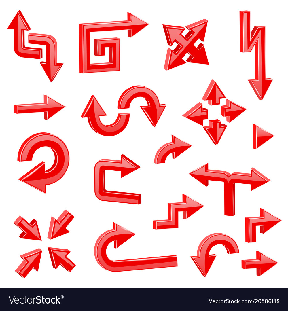 Red 3d arrows different directions