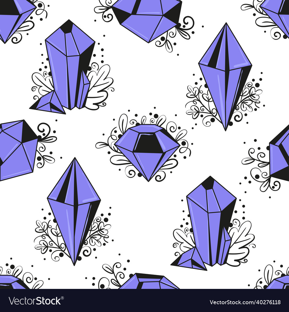 Seamless pattern with magical purple crystals