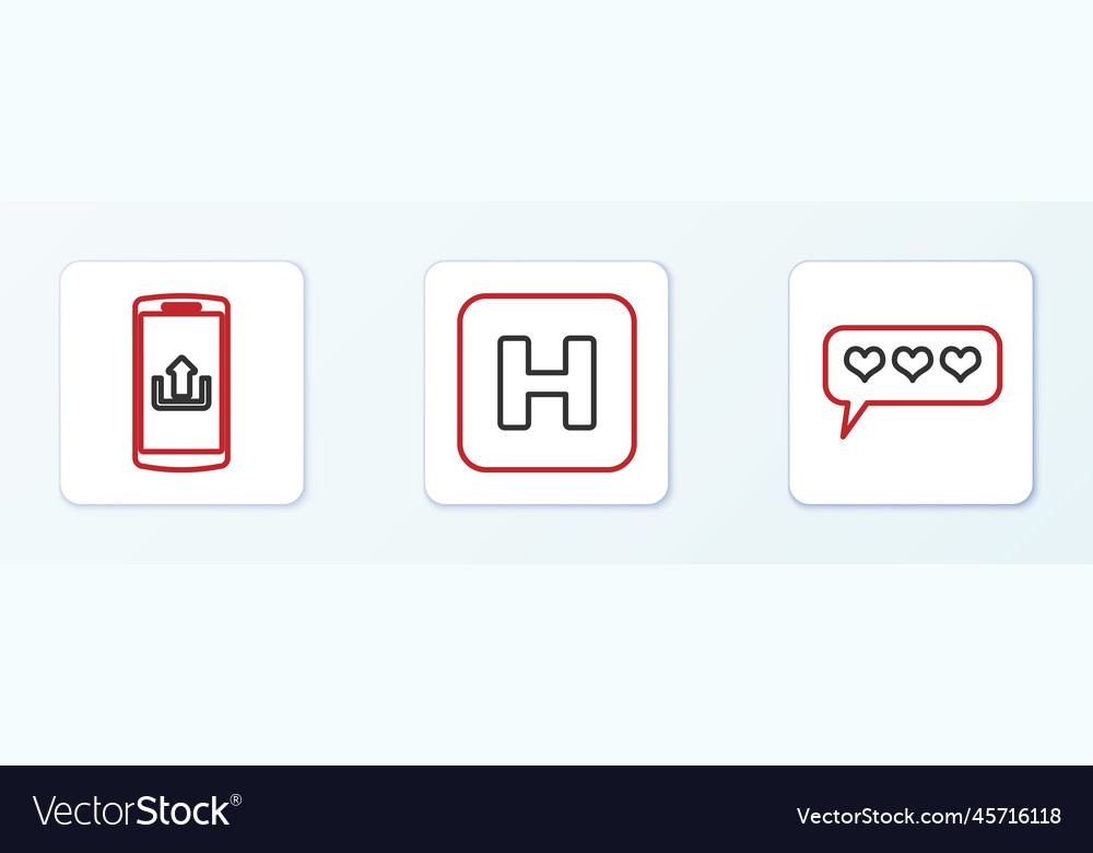Set line like and heart smartphone with upload vector image Set line like and heart smartphone with upload
