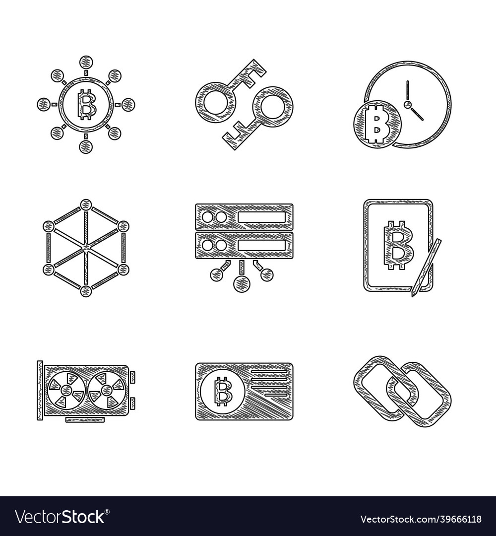 Set server credit card with bitcoin chain link vector image Set server credit card with bitcoin chain link
