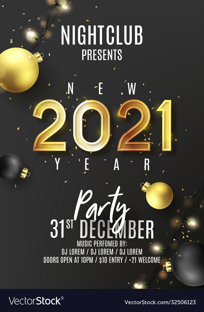 2021 happy new year party poster vector image 2021 happy new year party poster