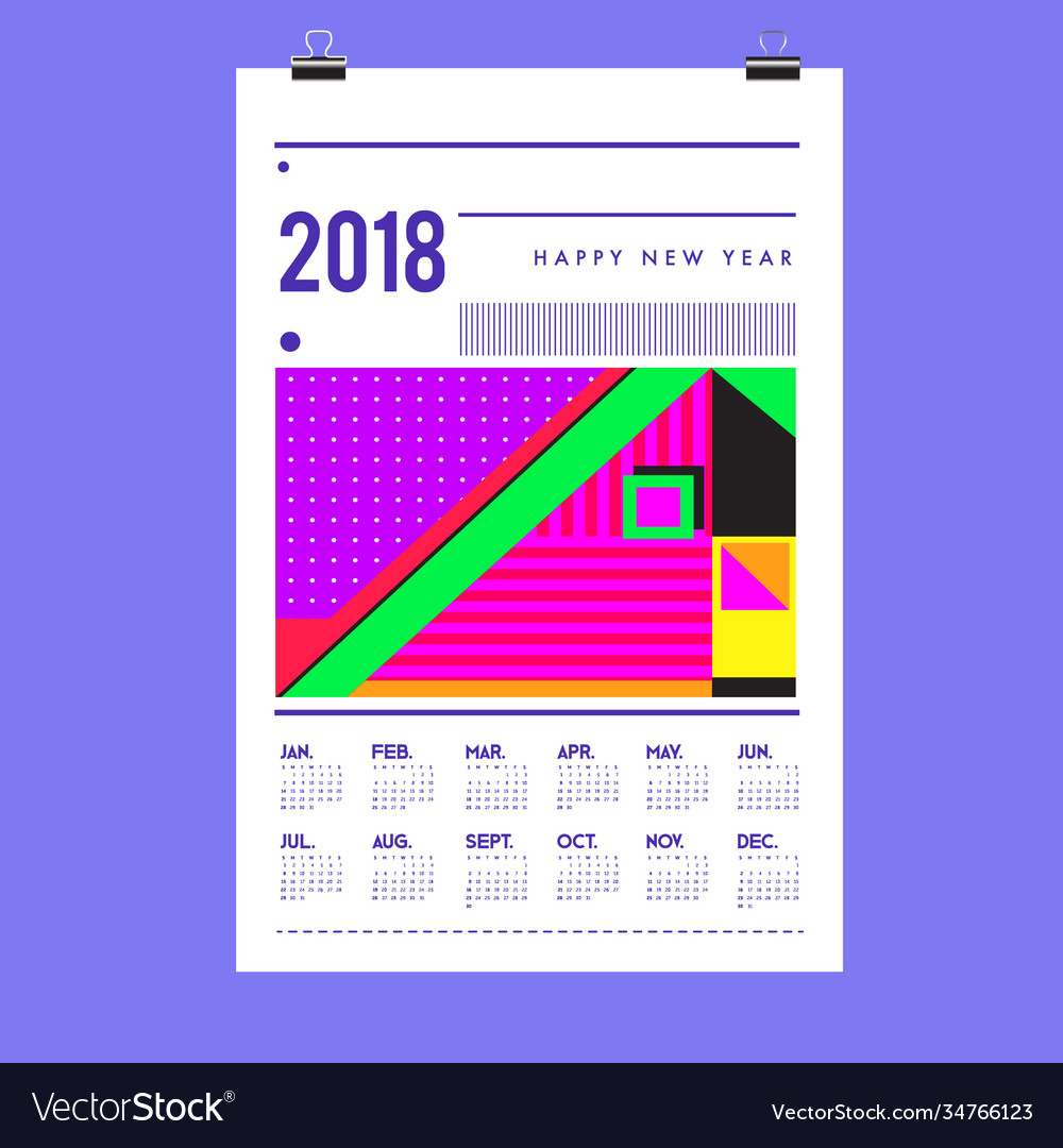 Geometric memphis style for calendar template 2021