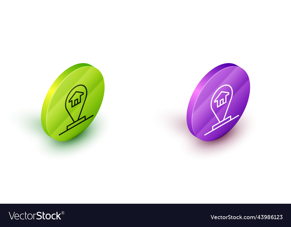 Isometric line map pointer with house icon vector image Isometric line map pointer with house icon