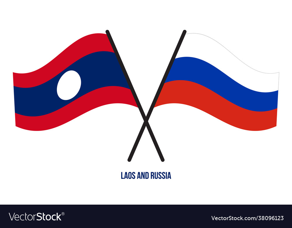 Laos und russland Flaggen gekreuzt waving flat