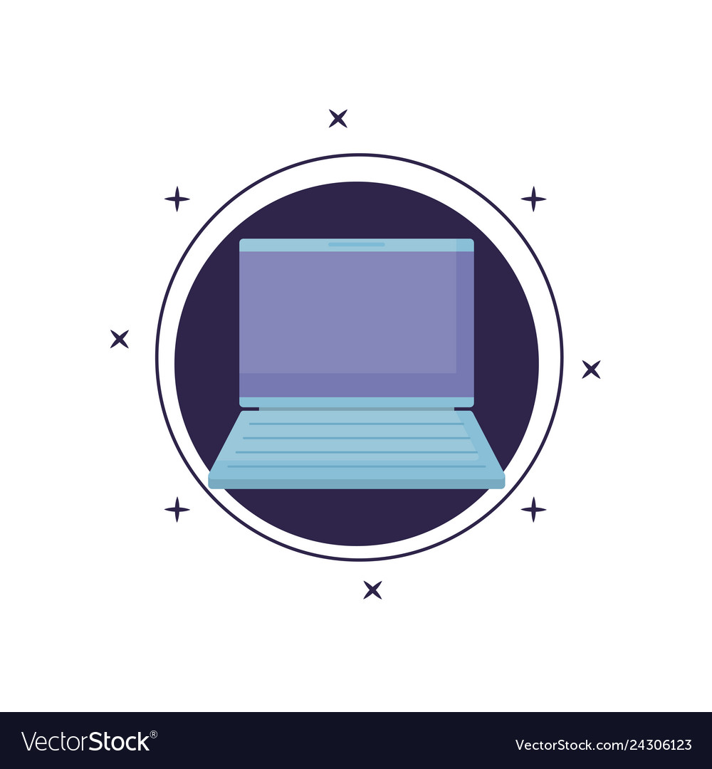 Laptop computer in frame circular