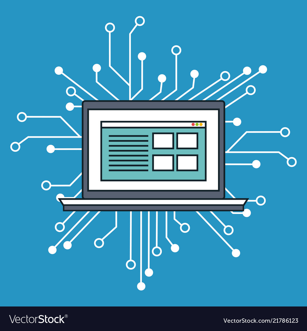 Laptop computer with data center icons vector image Laptop computer with data center icons