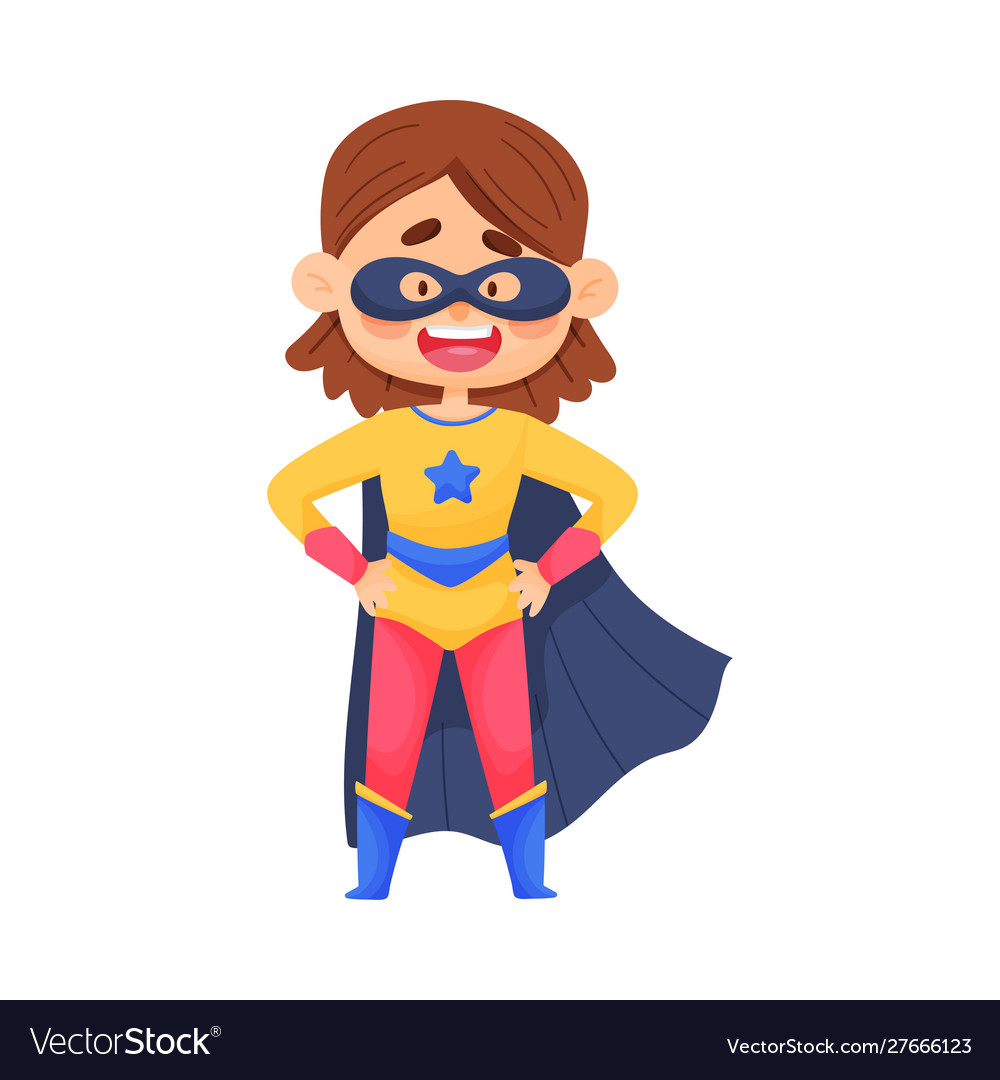 Little girl in superwoman suit and mask