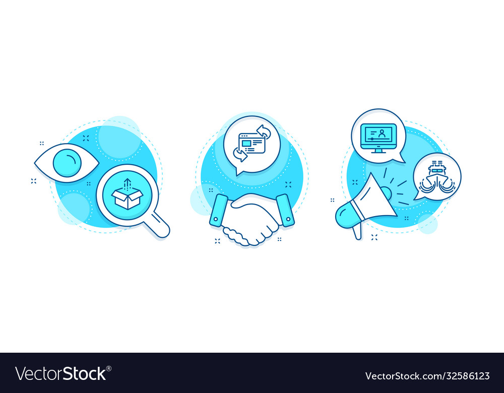 Online video send box and ship icons set refresh vector image Online video send box and ship icons set refresh