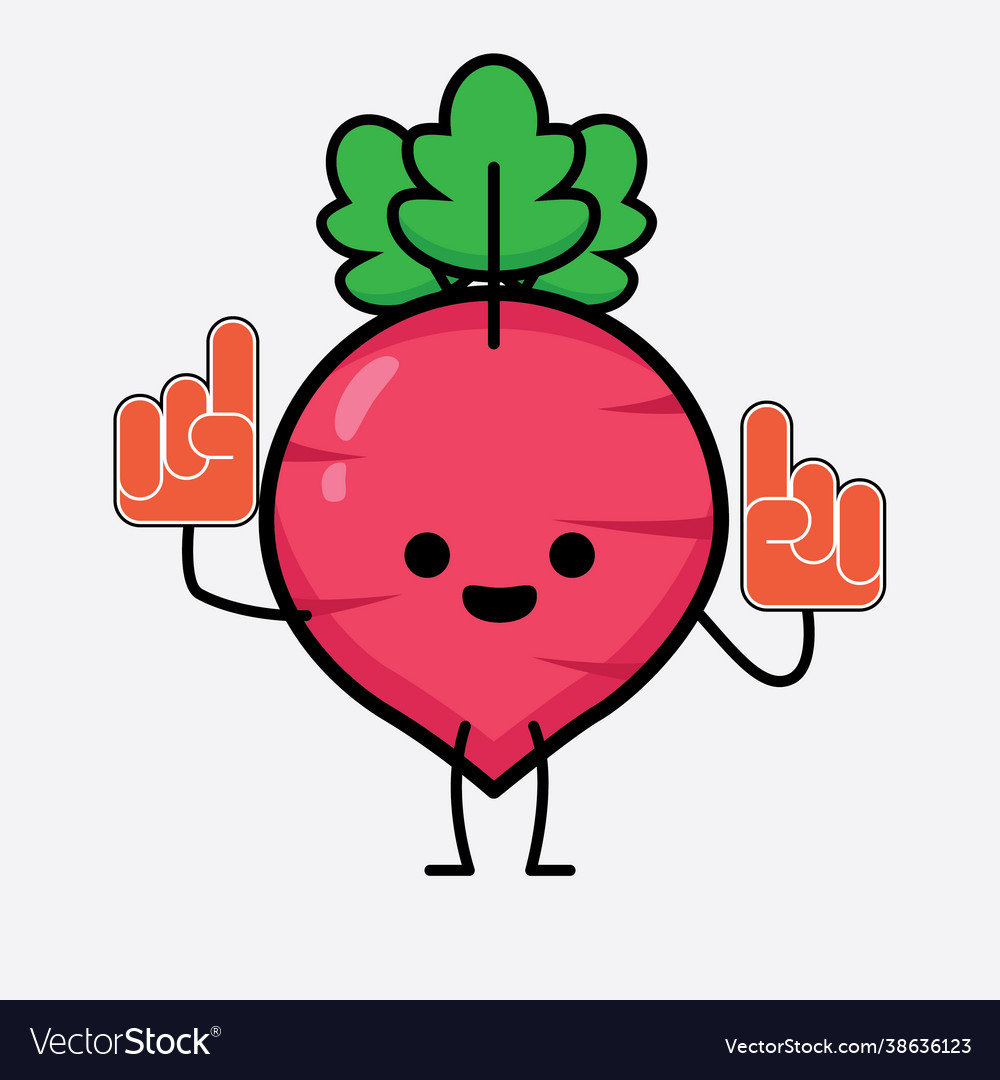 Red radish character with cute face and simple