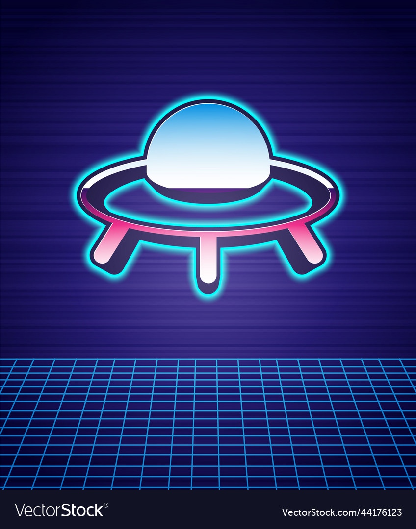 Retro style ufo flying spaceship icon isolated