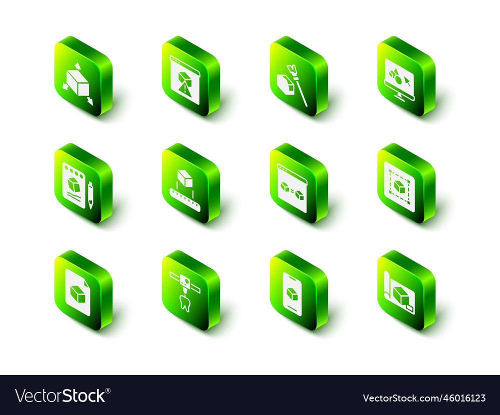 Set 3d printer isometric cube software vector image Set 3d printer isometric cube software
