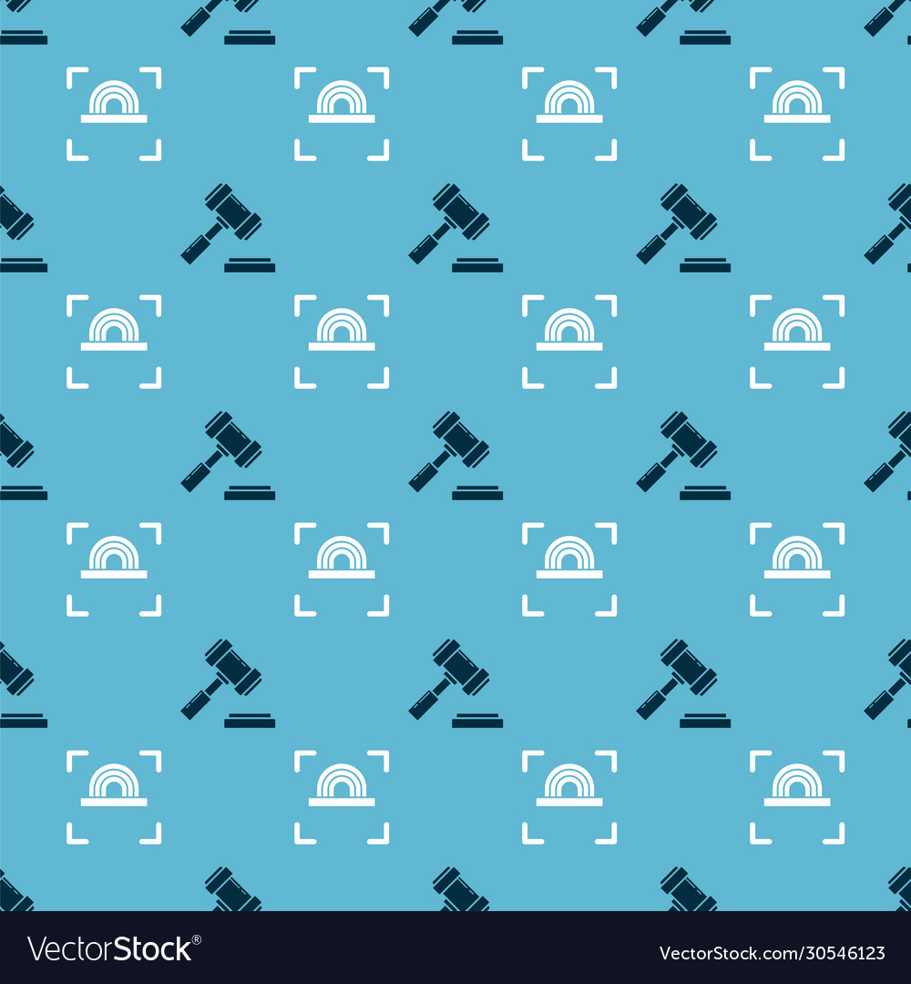 Set judge gavel and fingerprint on seamless vector image Set judge gavel and fingerprint on seamless