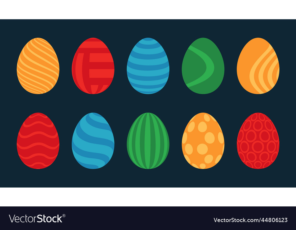 Set of 10 color easter eggs with pattern design