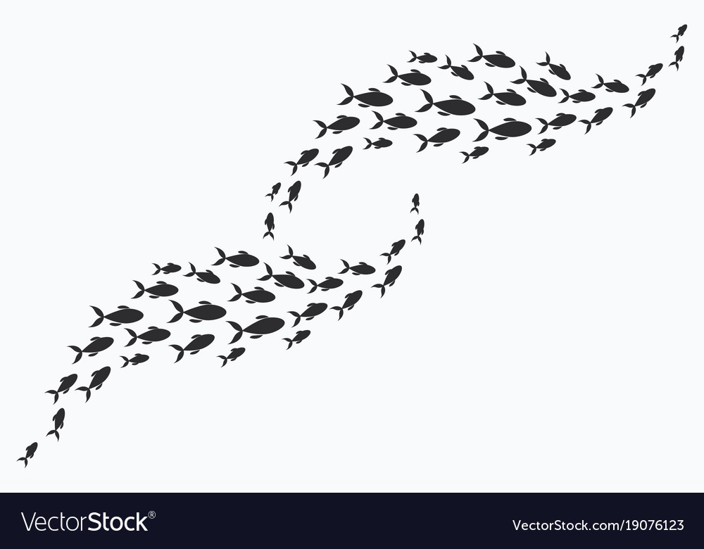 Silhouettes of groups sea fishes colony