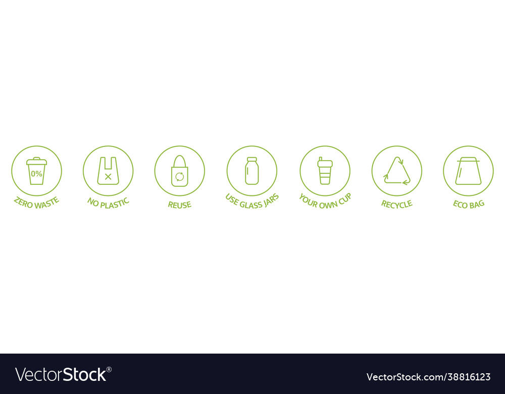 Zero waste line icons set recycle reuse reduce vector image Zero waste line icons set recycle reuse reduce