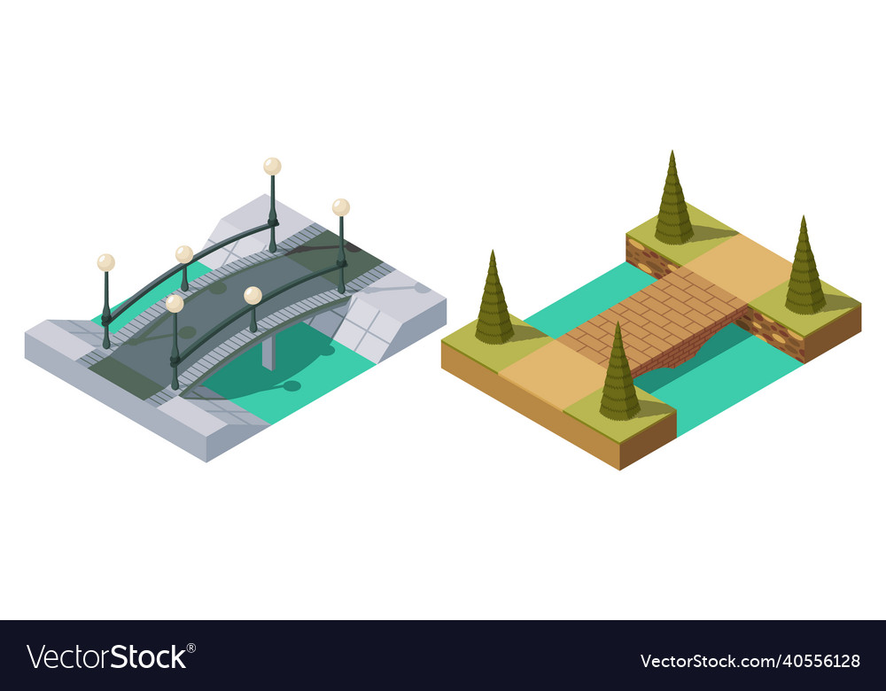 Bridge isometric set 3d isolated drawing elements Vector Image Bridge isometric set 3d isolated drawing elements
